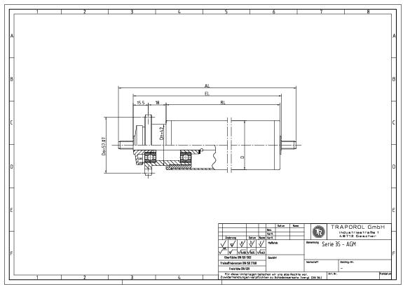 Technische Skizze Tragrolle Angetrieben Serie 35 Agm