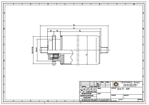 Technische Skizze Tragrolle Angetrieben Serie 37 Agm