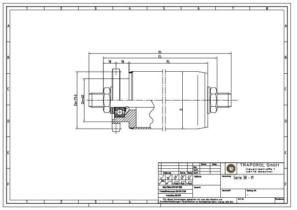 Technische Skizze Tragrolle Angetrieben Serie 38 M