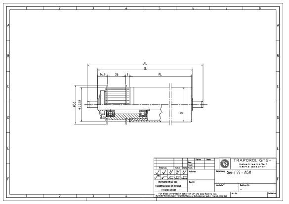 Technische Skizze Tragrolle Angetrieben Serie 55 Agm