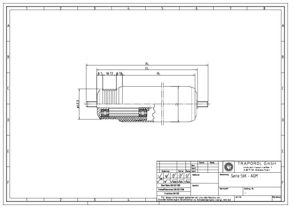 Technische Skizze Tragrolle Angetrieben Serie 56K Agm
