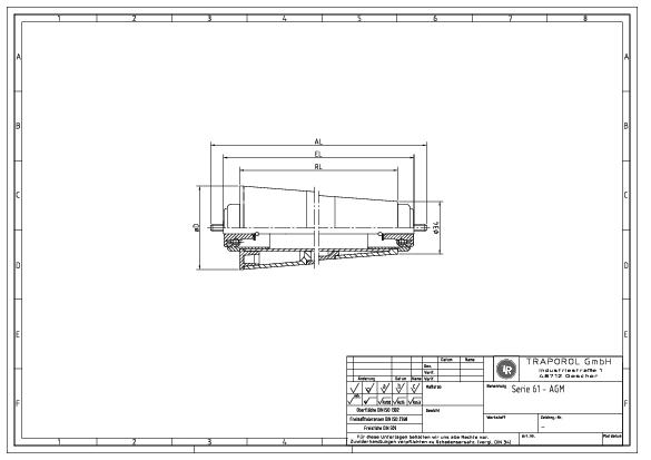 Technische Skizze Tragrolle Konisch Serie 61 Agm