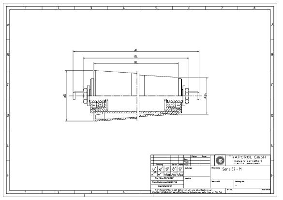 Technische Skizze Tragrolle Konisch Serie 62 M