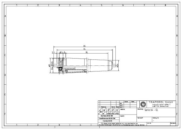 Technische Skizze Tragrolle Konisch Serie 64 Gl