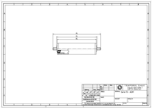 Technische Skizze Tragrolle Schwerkraft Serie 13 Agm