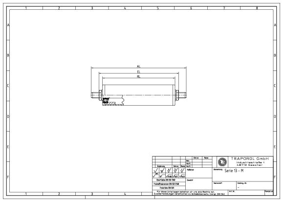 Technische Skizze Tragrolle Schwerkraft Serie 13 M