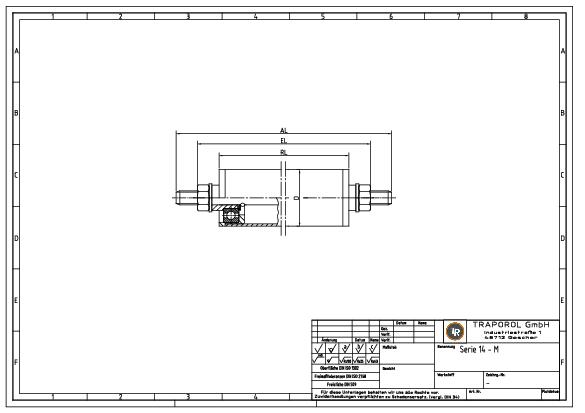 Technische Skizze Tragrolle Schwerkraft Serie 14 M
