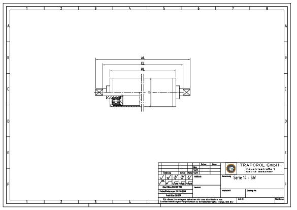 Technische Skizze Tragrolle Schwerkraft Serie 14 Sw