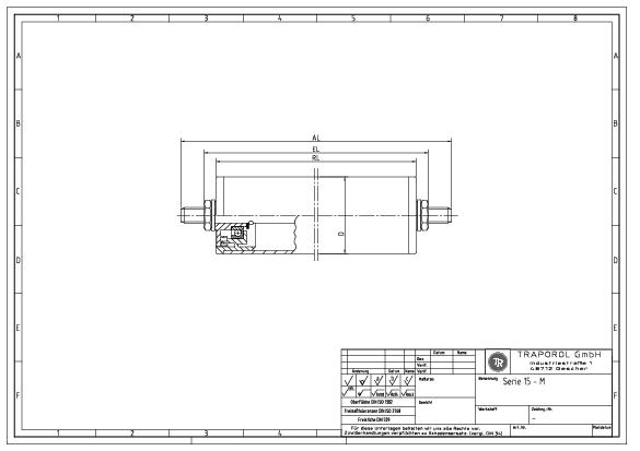 Technische Skizze Tragrolle Schwerkraft Serie 15 M