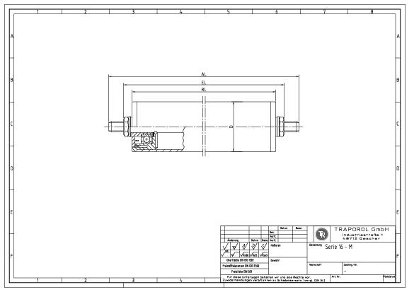 Technische Skizze Tragrolle Schwerkraft Serie 16 M