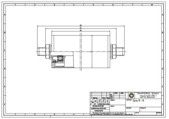 Technische Skizze Tragrolle Schwerkraft Serie 19 M
