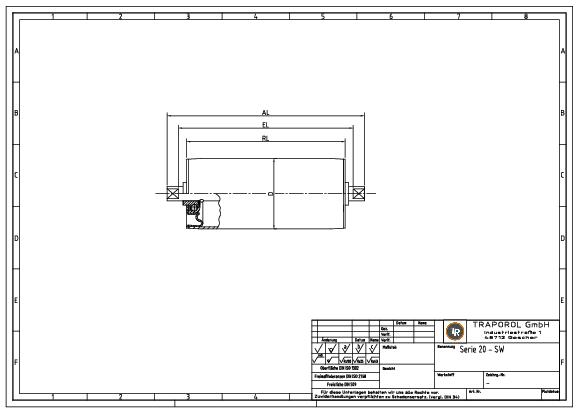 Technische Skizze Tragrolle Schwerkraft Serie 20 Sw