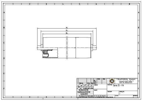 Technische Skizze Tragrolle Schwerkraft Serie 25 Fa