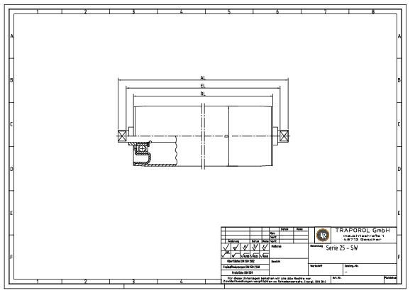 Technische Skizze Tragrolle Schwerkraft Serie 25 Sw