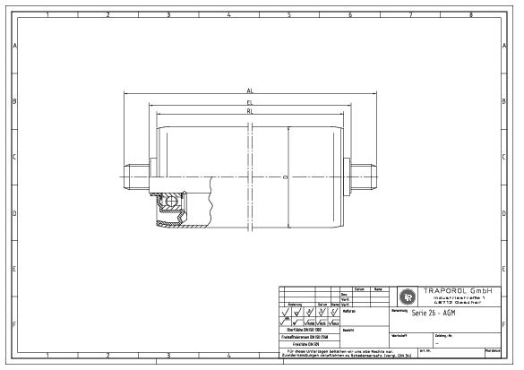 Technische Skizze Tragrolle Schwerkraft Serie 26 Agm