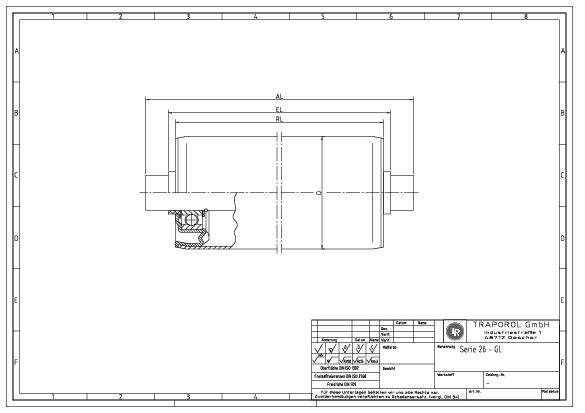 Technische Skizze Tragrolle Schwerkraft Serie 26 Gl