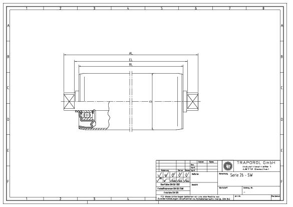 Technische Skizze Tragrolle Schwerkraft Serie 26 Sw