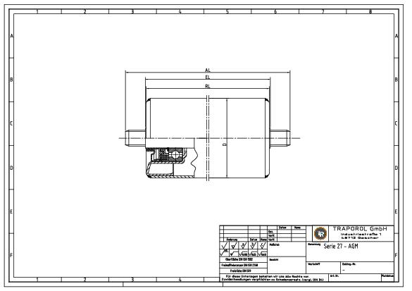 Technische Skizze Tragrolle Schwerkraft Serie 27 Agm