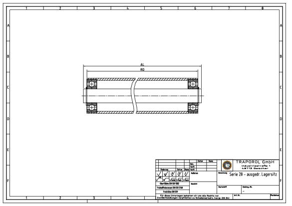 Technische Skizze Tragrolle Schwerkraft Serie 28 Ausgedr Lagersitz